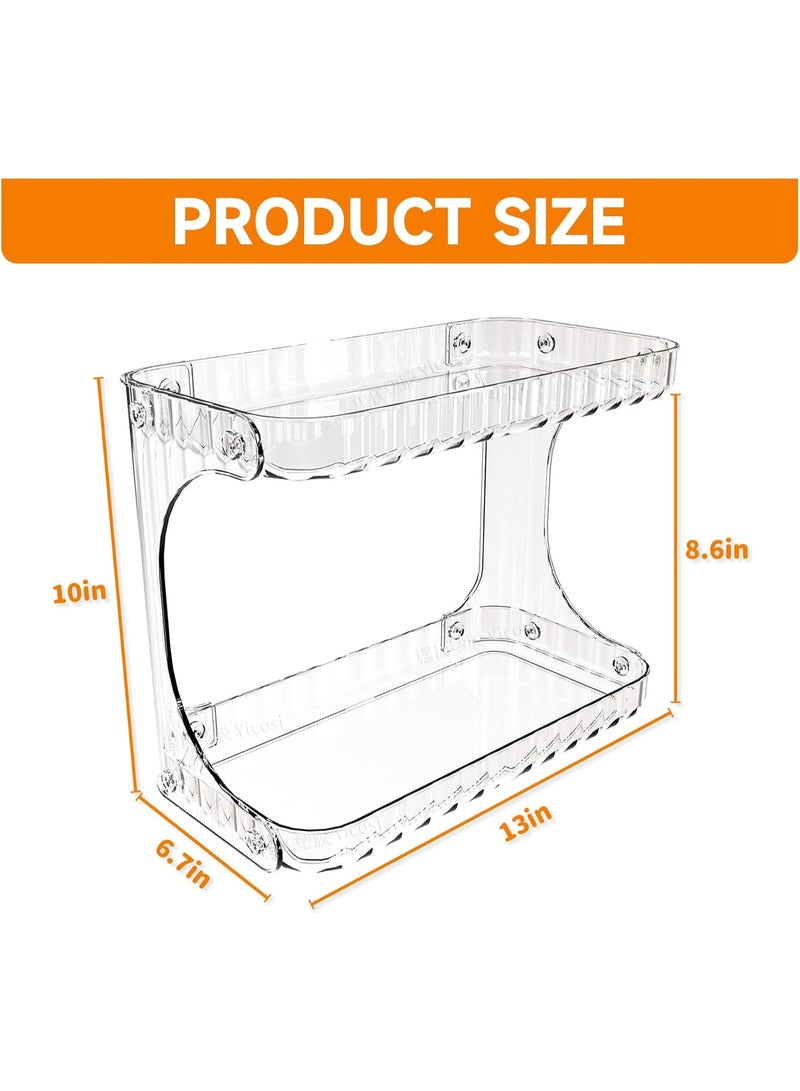 منظم حمام شفاف من طبقتين، رف تخزين عالي السعة 10 بوصات، وصينية حمام لتنظيم مستحضرات التجميل والعناية بالبشرة ومنتجات الوجه والمكياج والعطور. - Image 3