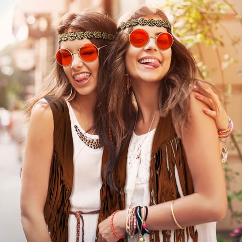Leumoi 5 Pcs 60s 70s Costume for Women Disco Outfits Hippie Accessories Fringe Vest Boho Flared Pants Set for Halloween(Medium,Vintage) - Image 5