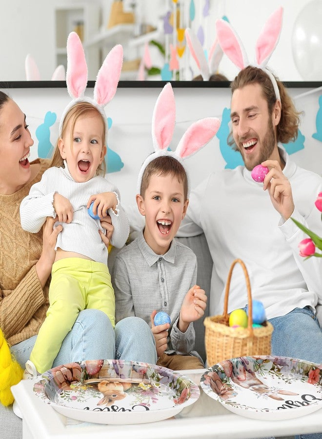 QZYL 50 PCS Easter Paper Plates, Bunny Rabbit Easter Oval Paper Plates, Happy Disposable Plates Party Plates Bunny Egg Flowers Tableware Easter Table Decorations Easter Party Supplies - Image 5
