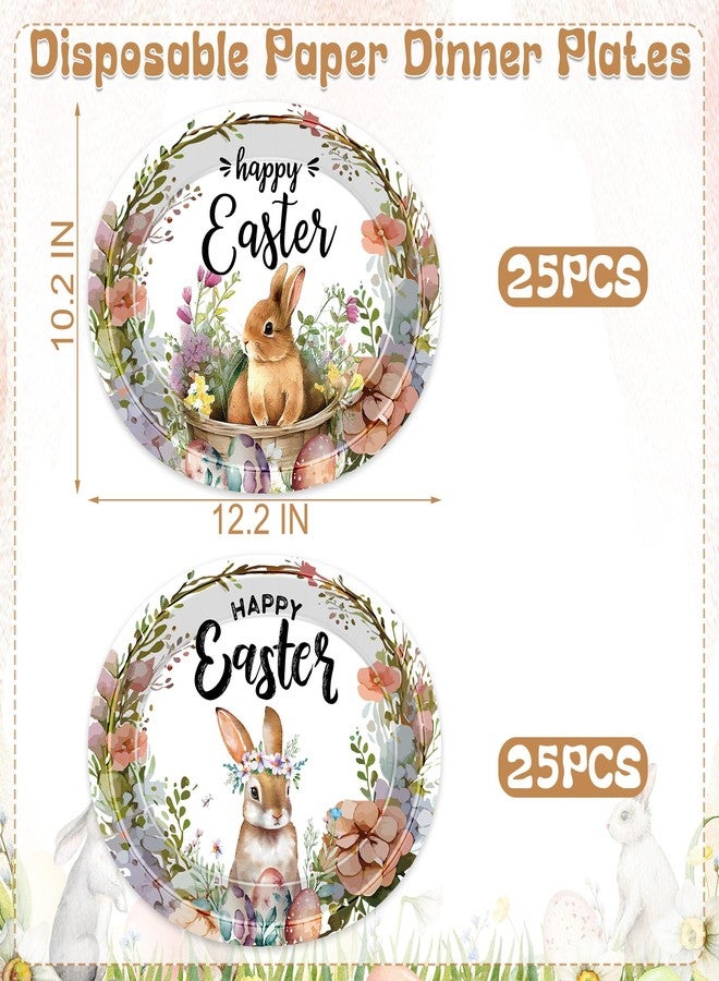 QZYL 50 PCS Easter Paper Plates, Bunny Rabbit Easter Oval Paper Plates, Happy Disposable Plates Party Plates Bunny Egg Flowers Tableware Easter Table Decorations Easter Party Supplies - Image 2