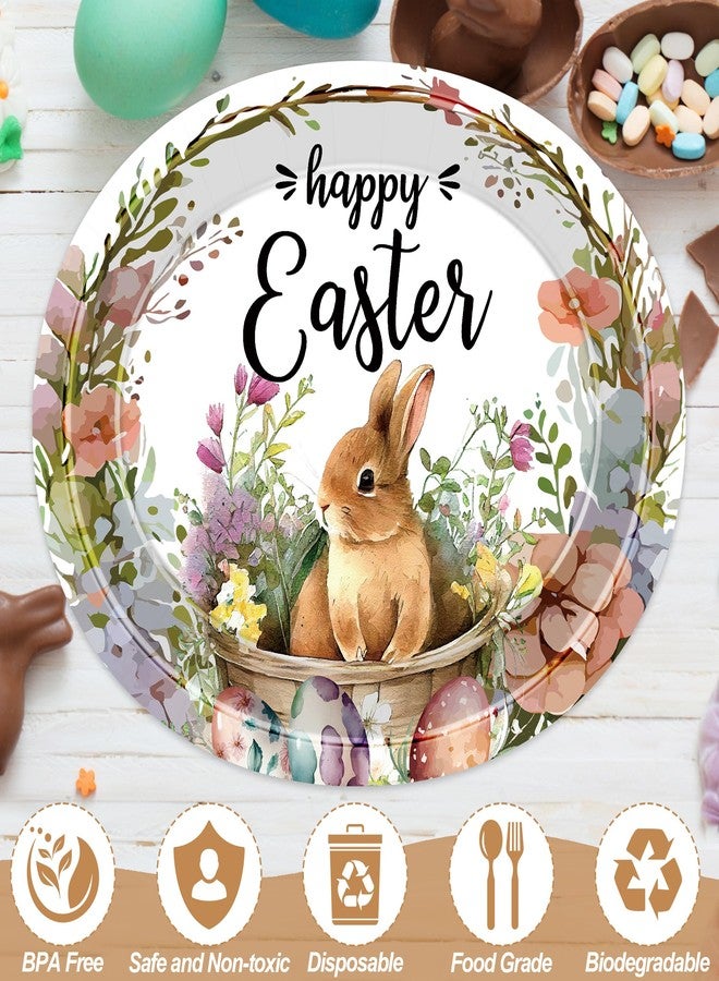 QZYL 50 PCS Easter Paper Plates, Bunny Rabbit Easter Oval Paper Plates, Happy Disposable Plates Party Plates Bunny Egg Flowers Tableware Easter Table Decorations Easter Party Supplies - Image 3