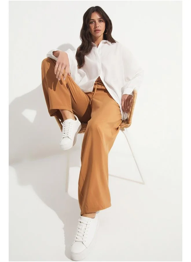 جون June Loose Elastic Waist Trouser Tan