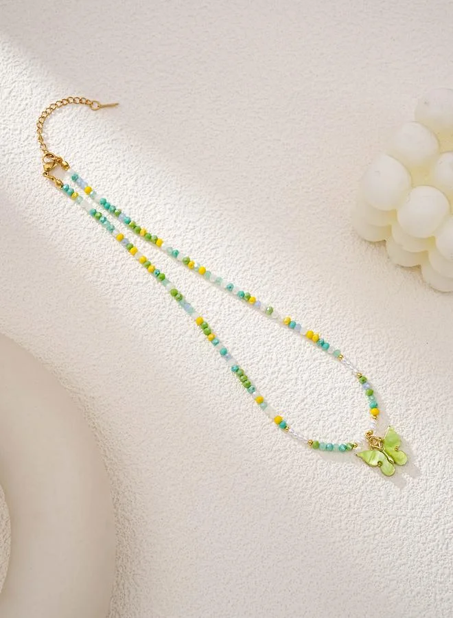 Take Two Butterfly Pendant Glass Beaded Necklace