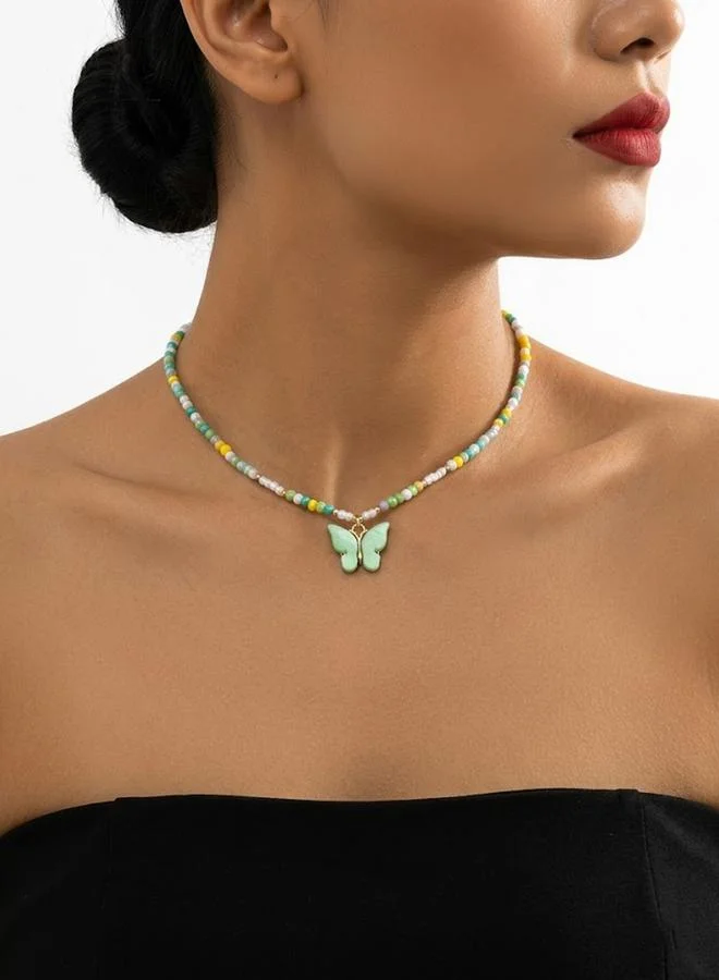 Take Two Butterfly Pendant Glass Beaded Necklace