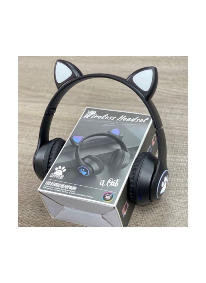 SHOPI - Cat Wireless Bluetooth Kids Headphones, Cat Ears Bluetooth Over Ear Kitty Headphones Black - Image 1