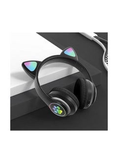 Cat Wireless Bluetooth Kids Headphones, Cat Ears Bluetooth Over Ear Kitty Headphones Black