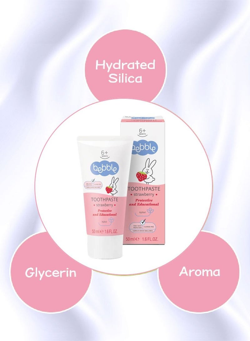 bebble معجون أسنان للأطفال بنكهة الفراولة | خالٍ من الفلورايد | آمن للبلع | 50 مل - Image 2