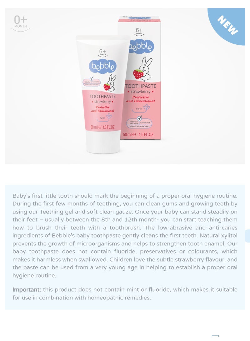 bebble معجون أسنان للأطفال بنكهة الفراولة | خالٍ من الفلورايد | آمن للبلع | 50 مل - Image 3