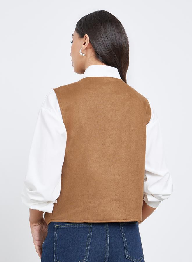 Styli Tan Suede Look Fringe Vest - Image 5