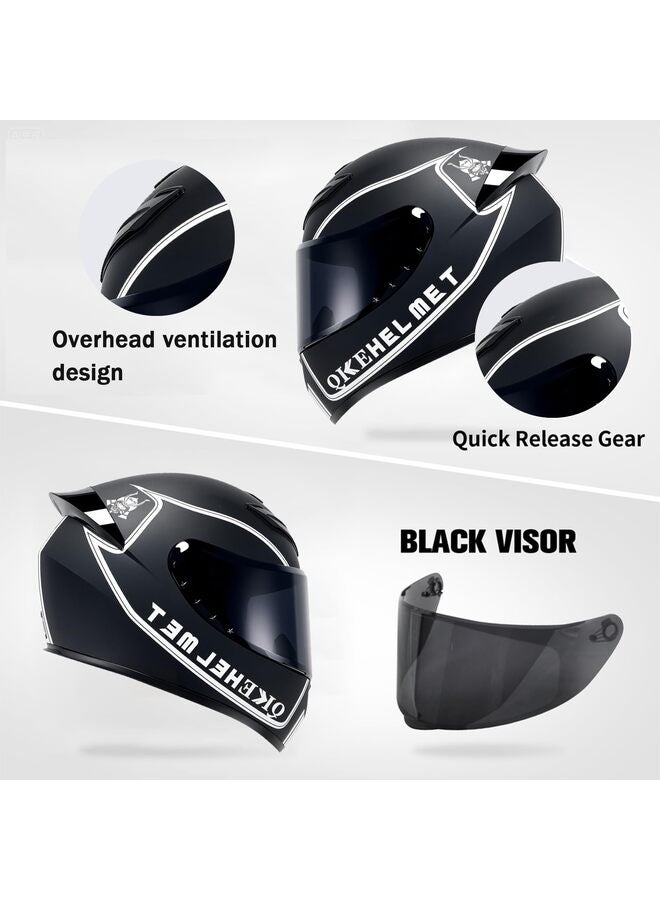Motorcycle Helmets Full Face Helmet for Men Women, 4-Layer Street Bike Helmet with HD Sunshield PC Visor, ABS Helmet Breathable and Ventilated Motorcycle Helmet for Adults (Black-White, L) - Image 4
