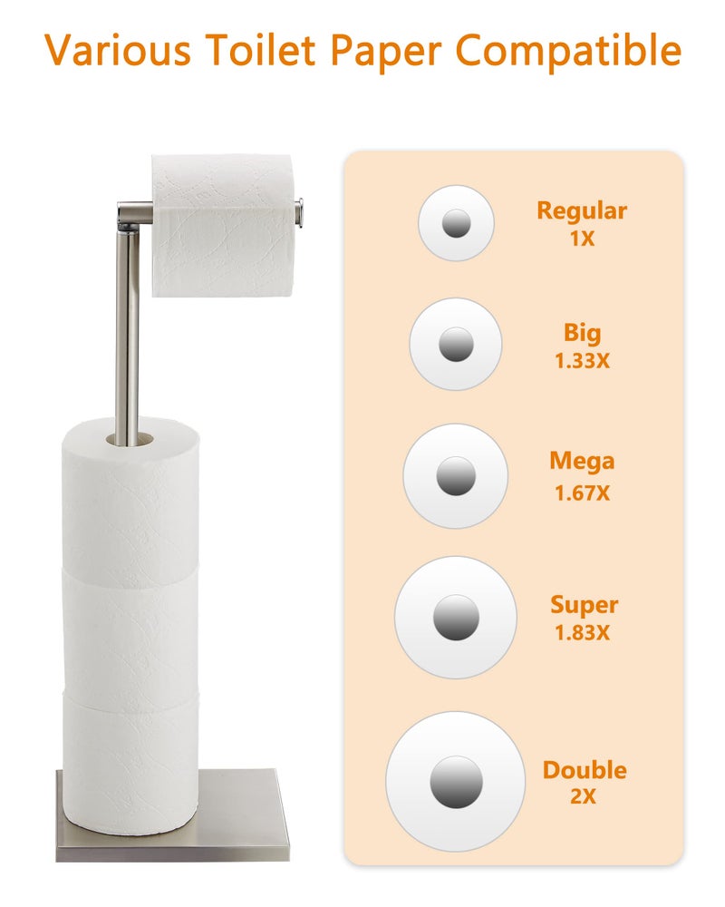 DECLUTTR Toilet Paper Holder Stand, Free Standing Toilet Paper Roll Holder with Reserve for Bathroom, Stainless Steel DECLUTTR - Image 2