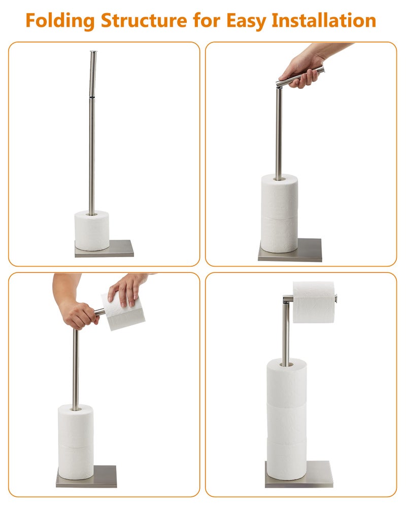 DECLUTTR Toilet Paper Holder Stand, Free Standing Toilet Paper Roll Holder with Reserve for Bathroom, Stainless Steel DECLUTTR - Image 4