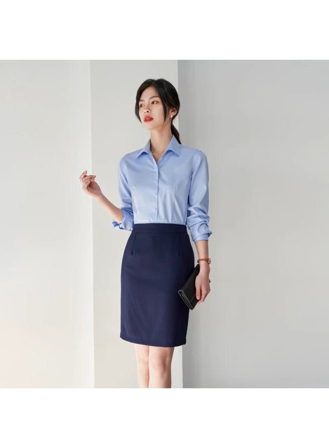 Lady Bird Miss Bird Anti-wrinkle Interview Blouse, Women's Suit Inner Layer, Professional Formal Long-sleeve Straight Shoulder Top, Formal White Shirt, L - Image 2