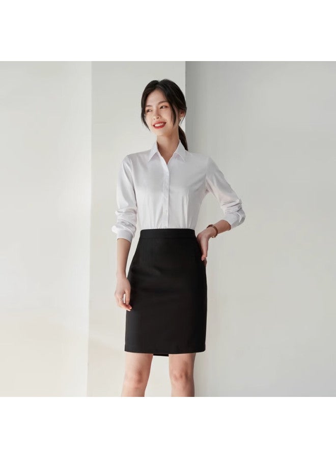 Lady Bird Miss Bird Anti-wrinkle Interview Blouse, Women's Suit Inner Layer, Professional Formal Long-sleeve Straight Shoulder Top, Formal White Shirt, L - Image 4