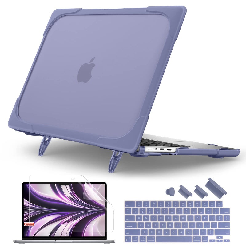 Batianda Heavy Duty Case for New MacBook Air 13.6 inch 2026 M5 2025 M4 Chip 2024 2022, Ergonomic Foldable Kickstand (Holds 20lbs) Matte Translucent Protective Cover with Keyboard Skin, Lavender Grey - Image 1