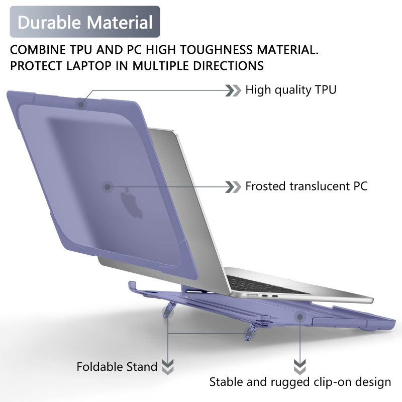 Batianda Heavy Duty Case for New MacBook Air 13.6 inch 2026 M5 2025 M4 Chip 2024 2022, Ergonomic Foldable Kickstand (Holds 20lbs) Matte Translucent Protective Cover with Keyboard Skin, Lavender Grey - Image 2