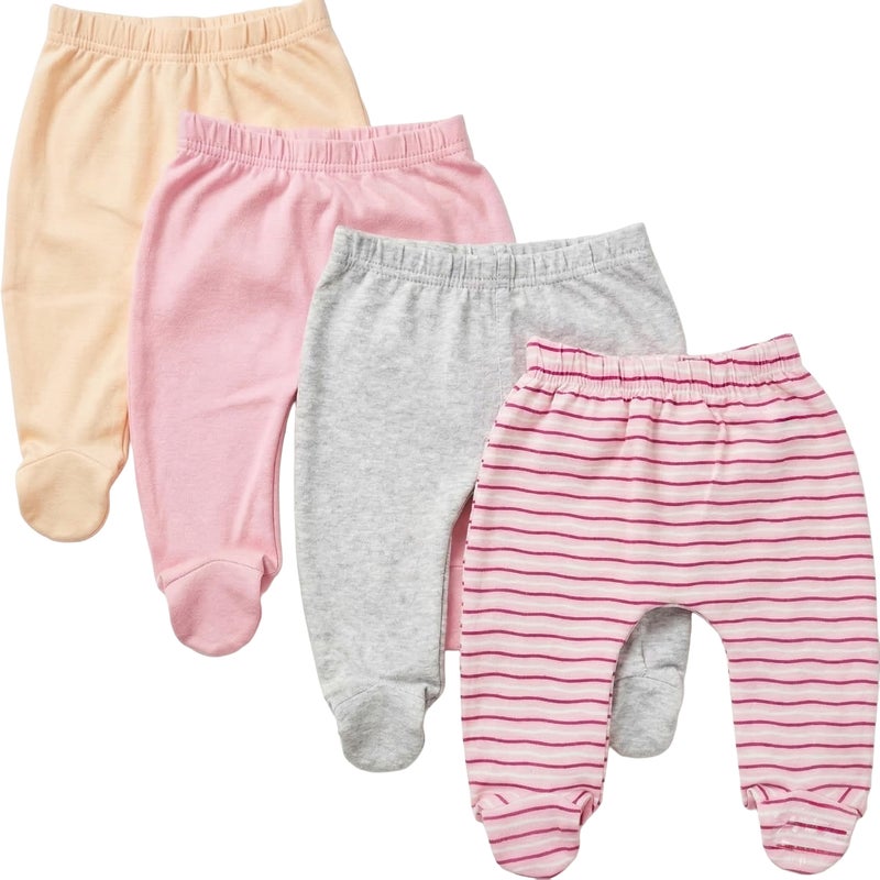123 Bear Baby Soft Cotton Spandex Pants with Feet Multipack Pink A 4pk Newborn - Image 2