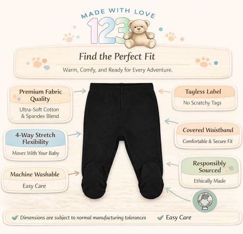 123 Bear Baby Soft Cotton Spandex Pants with Feet Multipack Pink A 4pk Newborn - Image 3
