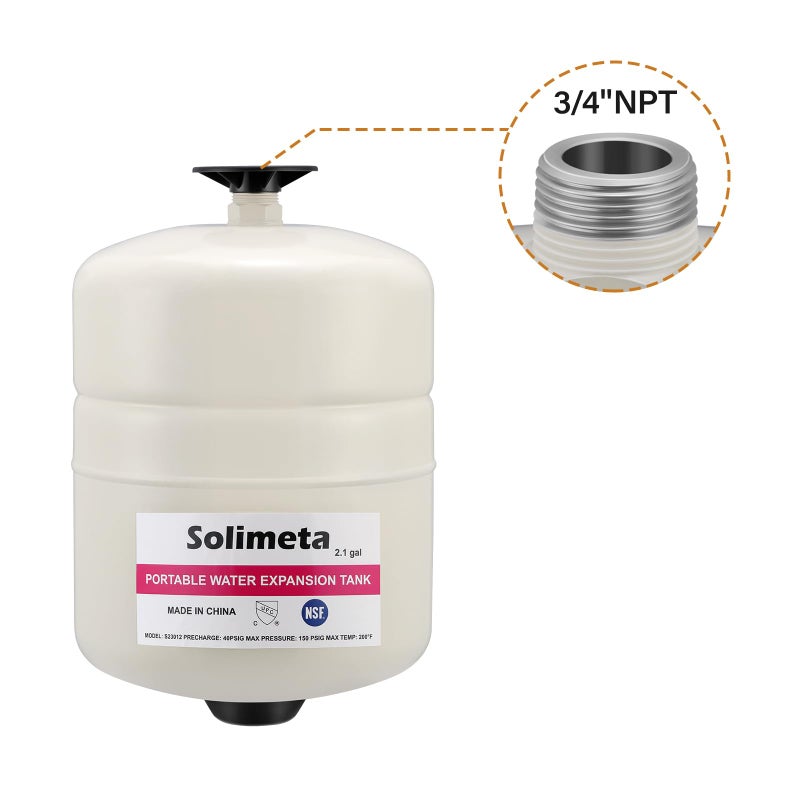 Solimeta 2.1 Gallon Potable Water Expansion Tank With Adjustable Wall Mounting Bracket - Image 2