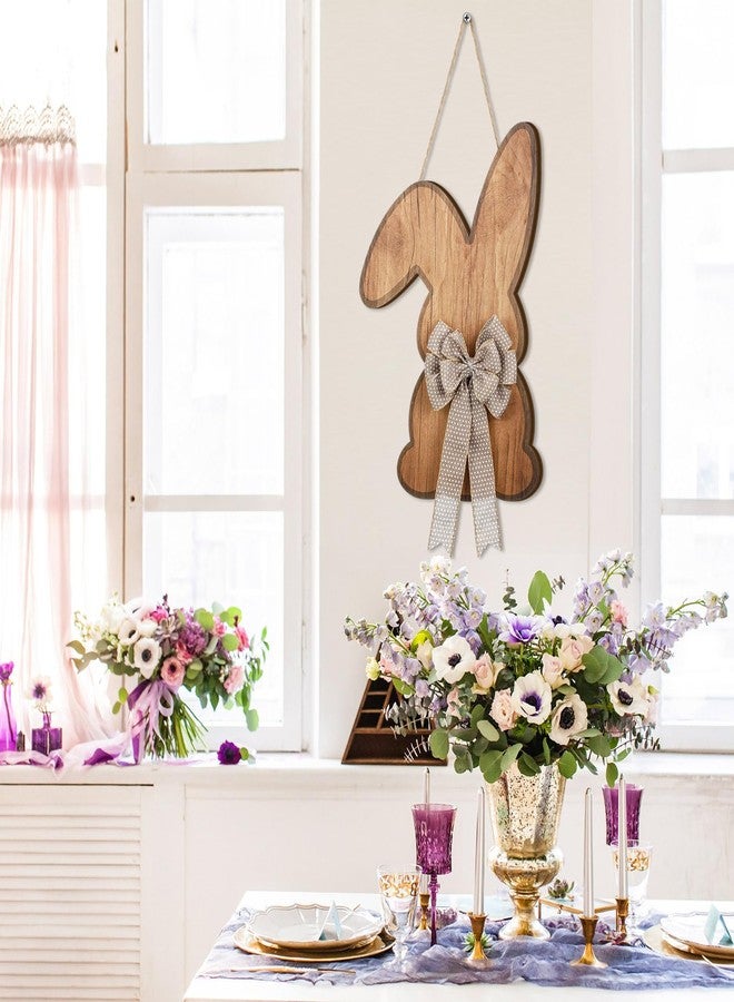 Menkxi لوحة خشبية معلقة على شكل أرنب عيد الفصح، مزينة بفيونكة، من Menkxi، لتزيين باب المنزل الريفي، مناسبة لفصل الربيع، للاستخدام الداخلي والخارجي، مقاس 16 × 11 بوصة. - Image 5