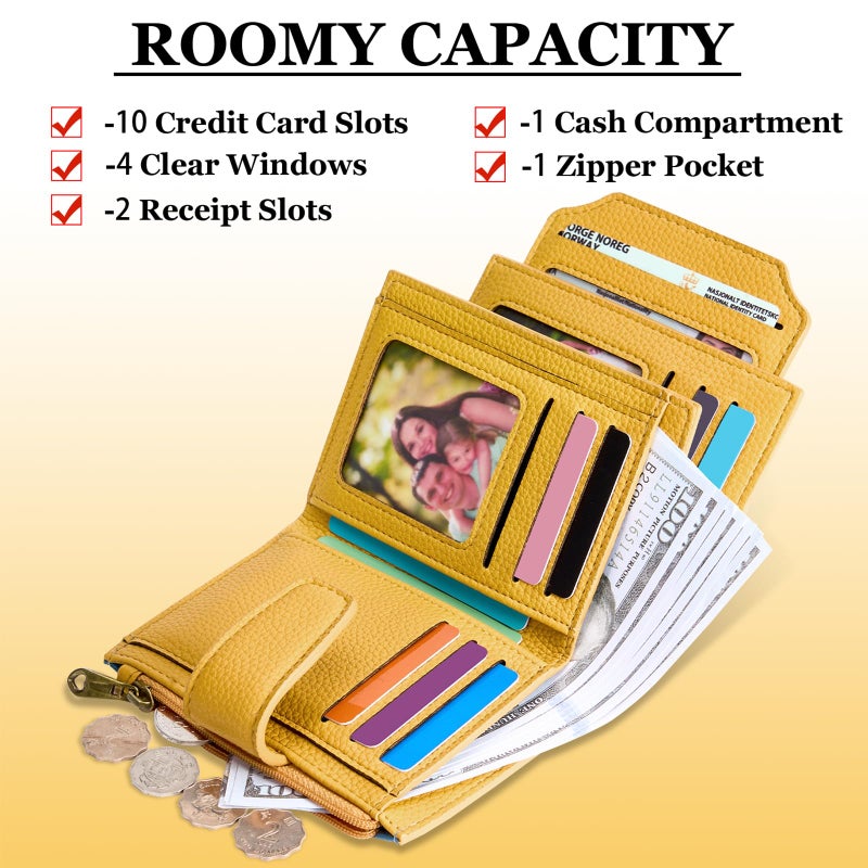 Airkit Small Wallet Women RFID Blocking Soft Leather Bifold Compact Card Holder Wallet for Women with Zipper Coin Pocket 4 ID Window - Image 3