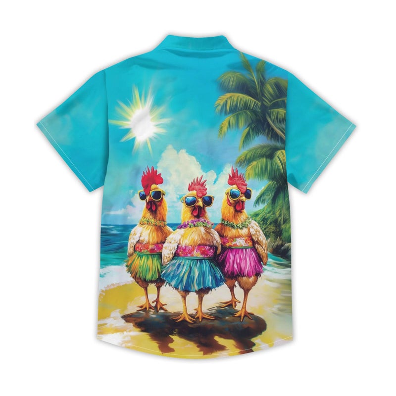 BJU Men's Hawaiian Shirt Funny Rooster Dancing Print Aloha Shirt Beach Tropical Vacation Short Sleeve Button Down Shirt Light Blue - Image 4