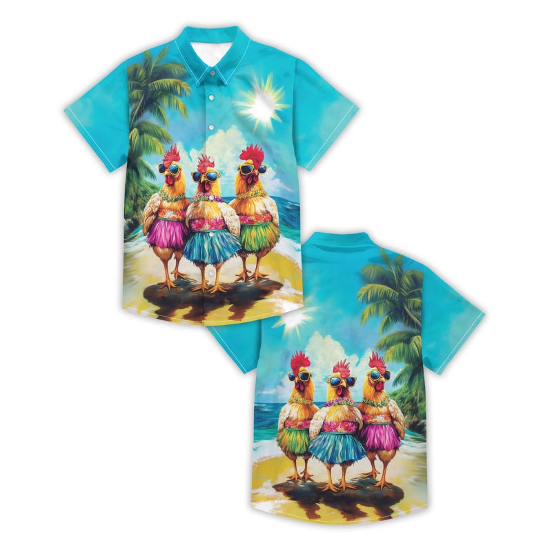 BJU Men's Hawaiian Shirt Funny Rooster Dancing Print Aloha Shirt Beach Tropical Vacation Short Sleeve Button Down Shirt Light Blue - Image 5
