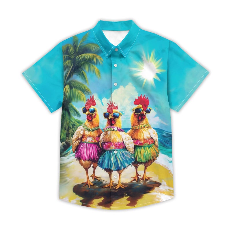 BJU Men's Hawaiian Shirt Funny Rooster Dancing Print Aloha Shirt Beach Tropical Vacation Short Sleeve Button Down Shirt Light Blue - Image 3