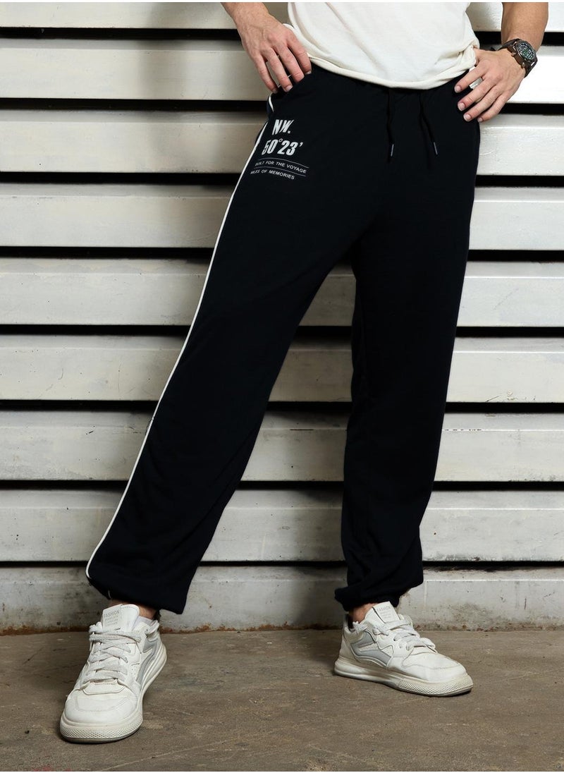 HIGH STAR - Navy Oversized Track Pant for Men with Elasticated Drawstring Closure - Image 1
