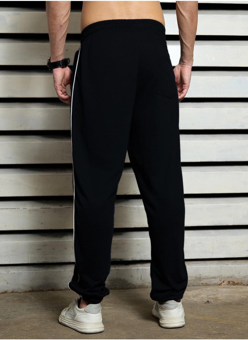 HIGH STAR - Navy Oversized Track Pant for Men with Elasticated Drawstring Closure - Image 1