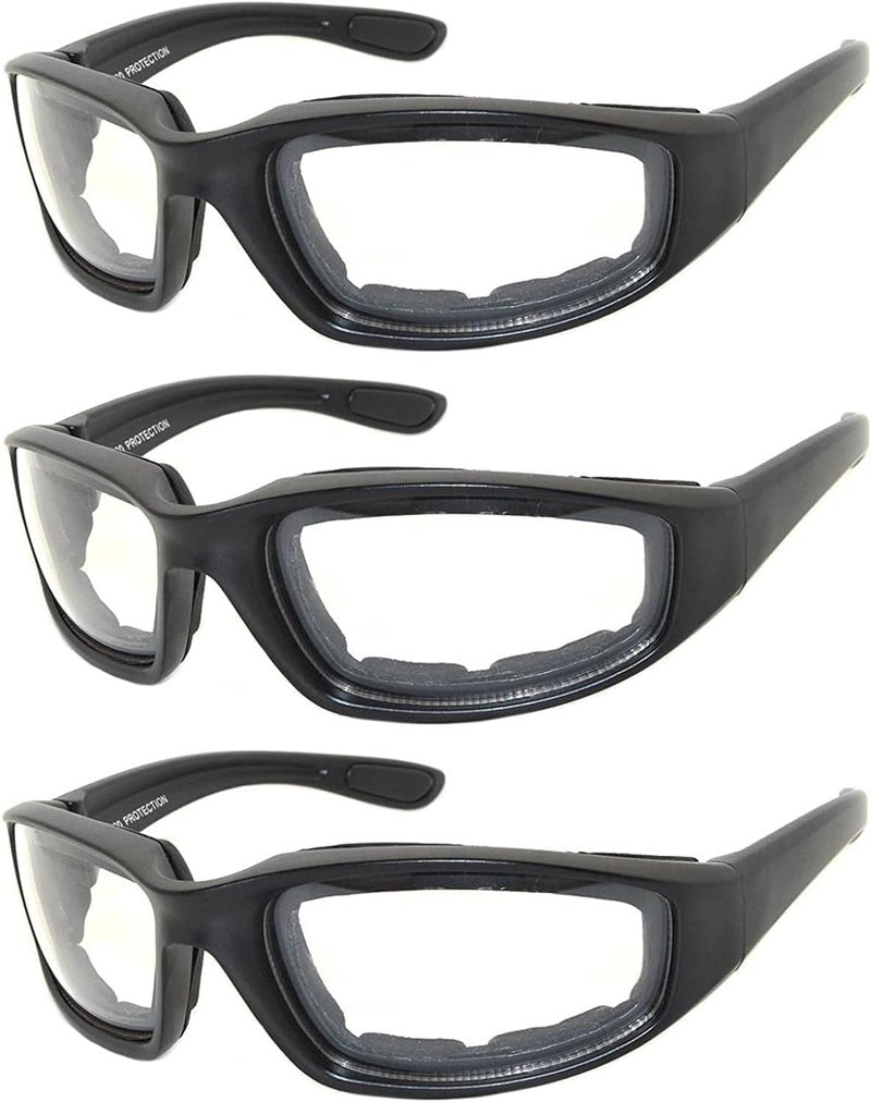 OWL 3 Pack Motorcycle Riding Glasses, Padded Sport Sunglasses, Assorted Colors for Men and Women - Image 1