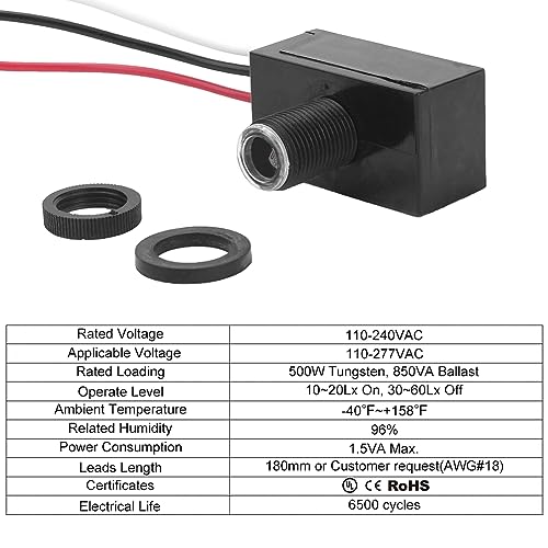 GBAYSA 1 Pack Outdoor Photocell Light Sensor,Dusk to Dawn Photo Control Sensor,Auto on Off Hard-Wired Post Eye Light Control,Photoelectric Switch Sensor for Lighting Fixtures - Image 2