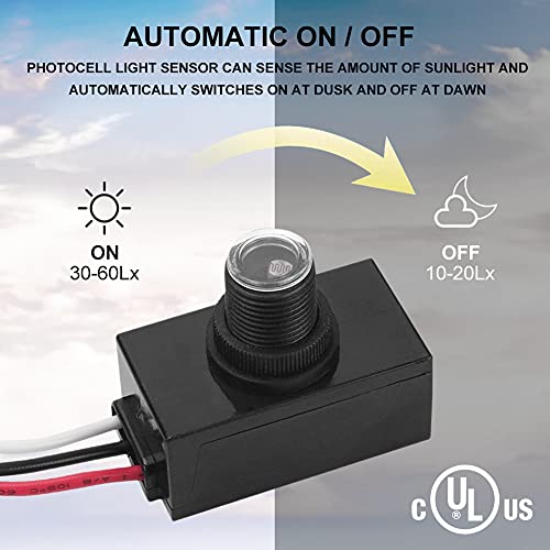 GBAYSA 1 Pack Outdoor Photocell Light Sensor,Dusk to Dawn Photo Control Sensor,Auto on Off Hard-Wired Post Eye Light Control,Photoelectric Switch Sensor for Lighting Fixtures - Image 3