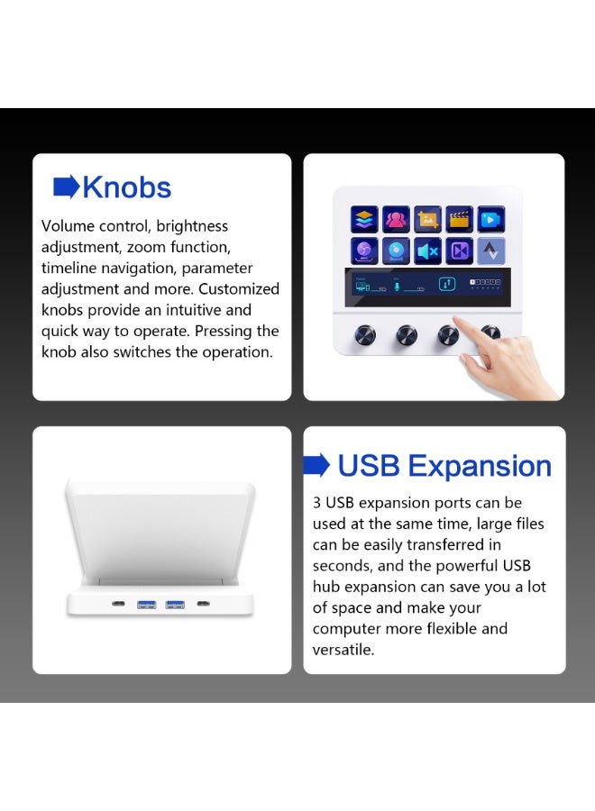MiraBox N4 Stream Deck Controller with 10 Programmable LCD Keys, 4 Rotary Dials, Touch Bar and USB Hub, Macro Control Pad for Live Streaming, Gaming, Audio Mixing, Content Creation, OBS Studio, Twitch, YouTube, Windows and Mac - Image 2