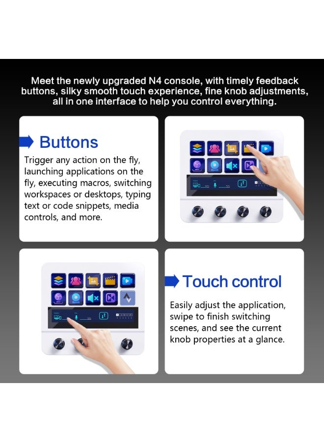 MiraBox N4 Stream Deck Controller with 10 Programmable LCD Keys, 4 Rotary Dials, Touch Bar and USB Hub, Macro Control Pad for Live Streaming, Gaming, Audio Mixing, Content Creation, OBS Studio, Twitch, YouTube, Windows and Mac - Image 3