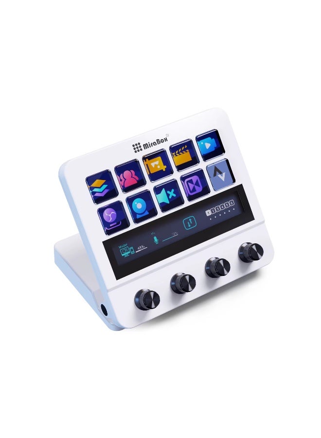 MiraBox N4 Stream Deck Controller with 10 Programmable LCD Keys, 4 Rotary Dials, Touch Bar and USB Hub, Macro Control Pad for Live Streaming, Gaming, Audio Mixing, Content Creation, OBS Studio, Twitch, YouTube, Windows and Mac - Image 1
