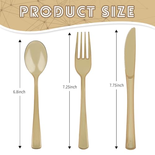 JSQBSECL 150 Pack Plastic Silverware,Disposable Cutlery Set Heavy Duty Utensil Sets 50 Forks 50 Knives 50 Spoons for Brithday, Wedding,Home School Party Picnics Restaurant Outdoor Events (Coffee Clear) - Image 2