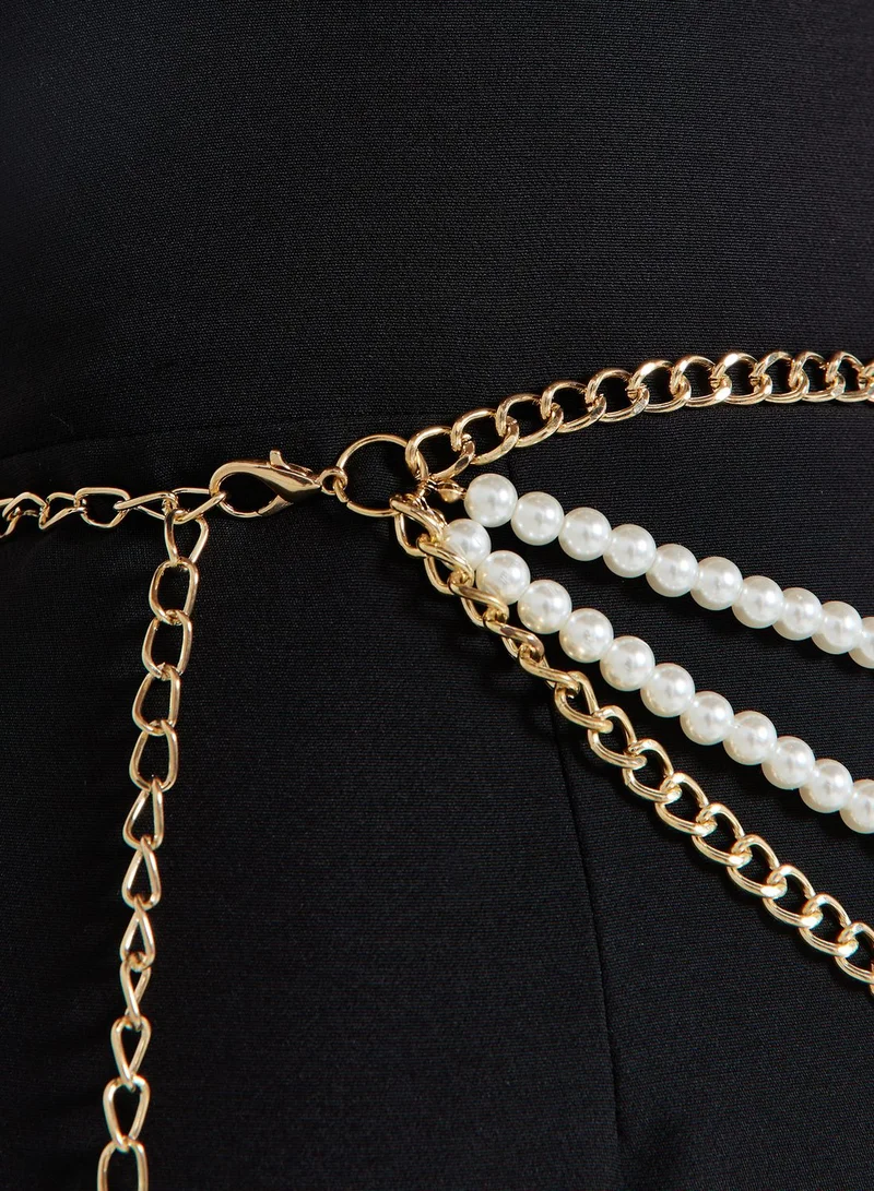 Ella Limited Edition Layered Pearl Detail Chain Belt