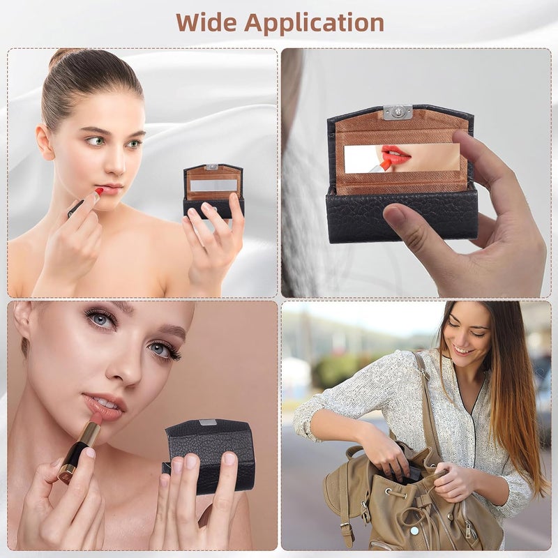 Outanaya Delicate Black Leather Lipstick Case Single Lip Gloss Container Portable Lipstick Holder for Women Travel Makeup Accessory with Litchi Texture - Image 5