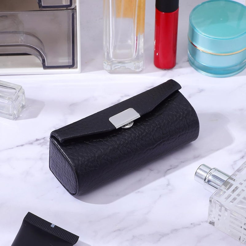 Outanaya Delicate Black Leather Lipstick Case Single Lip Gloss Container Portable Lipstick Holder for Women Travel Makeup Accessory with Litchi Texture - Image 4