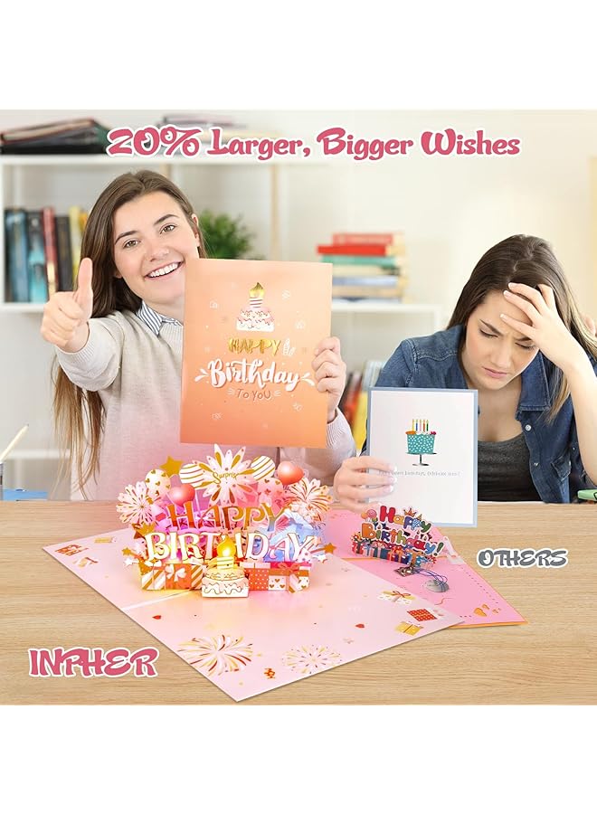 إيروريكس بطاقات عيد ميلاد منبثقة ثلاثية الأبعاد وبطاقة عيد ميلاد موسيقية قابلة للنفخ وضوء شمعة LED وموسيقى هدايا للنساء والأم والزوجة والجدة وبطاقات تهنئة عيد ميلاد مع مظاريف باللون الذهبي الوردي - Image 4
