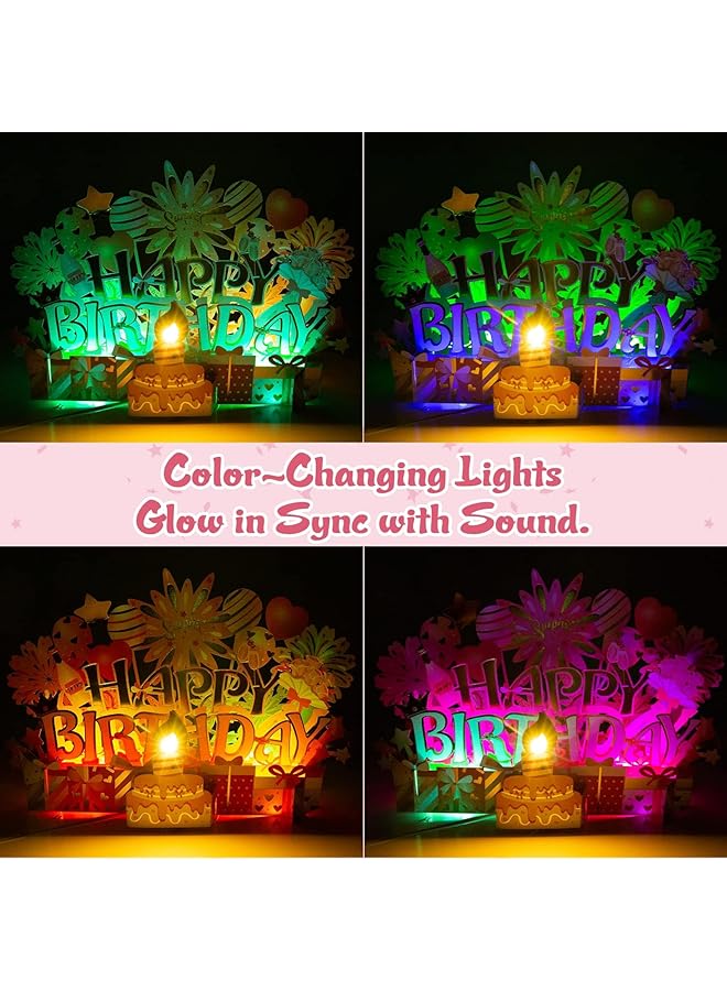 إيروريكس بطاقات عيد ميلاد منبثقة ثلاثية الأبعاد وبطاقة عيد ميلاد موسيقية قابلة للنفخ وضوء شمعة LED وموسيقى هدايا للنساء والأم والزوجة والجدة وبطاقات تهنئة عيد ميلاد مع مظاريف باللون الذهبي الوردي - Image 3