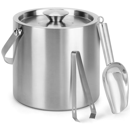 Berverra Portable Ice Buckets for Parties3 Liter Double Wall Ice Bucket with LidScoopTongsHandleStainless Steel Ice Container to Keep Ice Frozen Longer Ideal for Cocktail BarCampingChilling BeerWine - Image 3