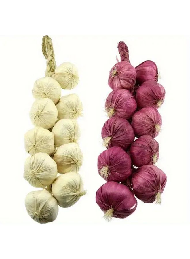 2pcs Realistic Artificial Garlic And Onion Bulb Hanging Kitchen Decor - Image 1