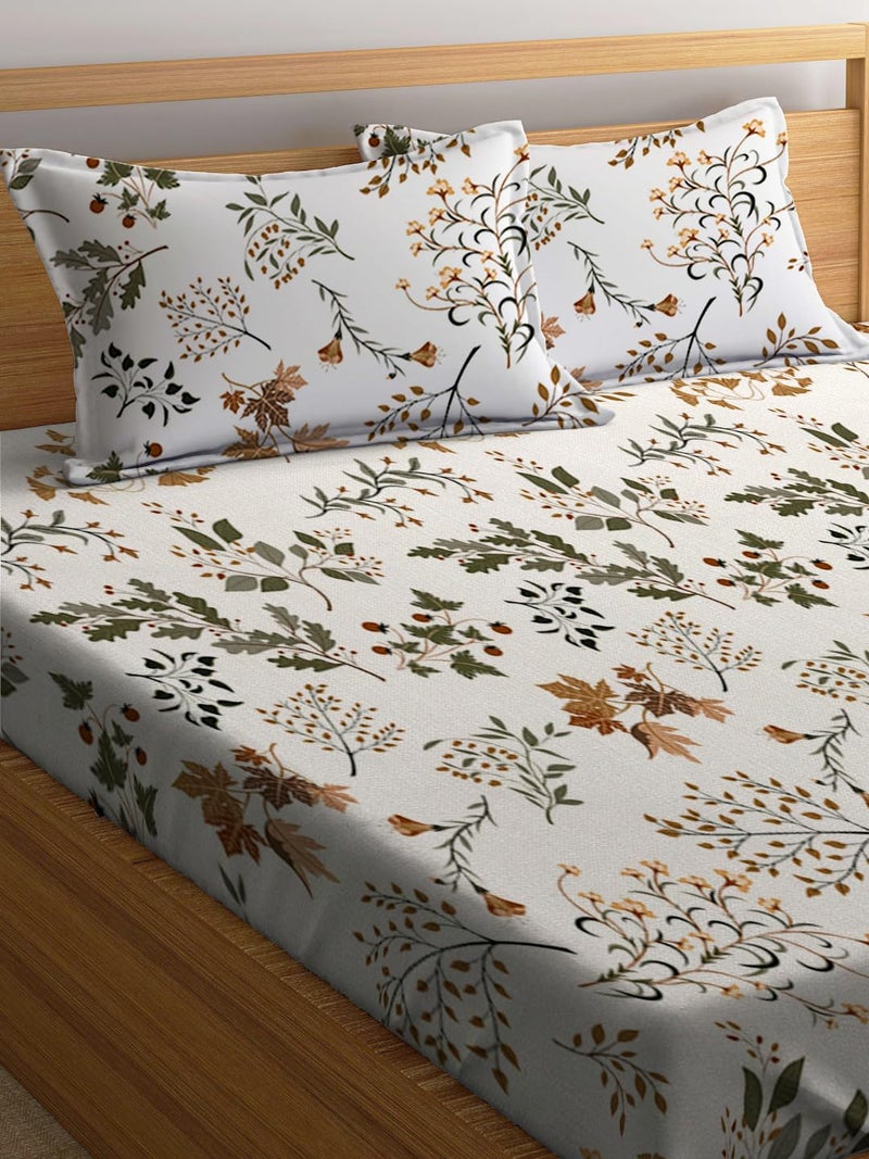 LOOMLYFE 300 TC Cotton Feel Glace Cotton Elastic Fitted Printed King Size Double Bed Bedsheet with 2 Pillow Covers Fits Upto 8 inches Mattress, Size- 72X78 Inches, WhiteMaple - Image 3