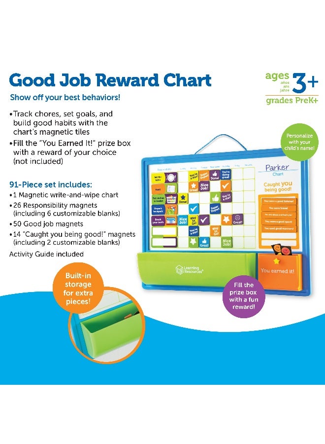 ليرننج ريسورسز مخطط مكافآت مغناطيسي "الوظيفة الجيدة" من Learning Resources للأطفال، متتبع سلوك ومسؤولية قابل للتخصيص مع 91 مغناطيسًا، وحبل تعليق وصينية تخزين، مناسب للأعمار من 3 سنوات فما فوق - Image 5