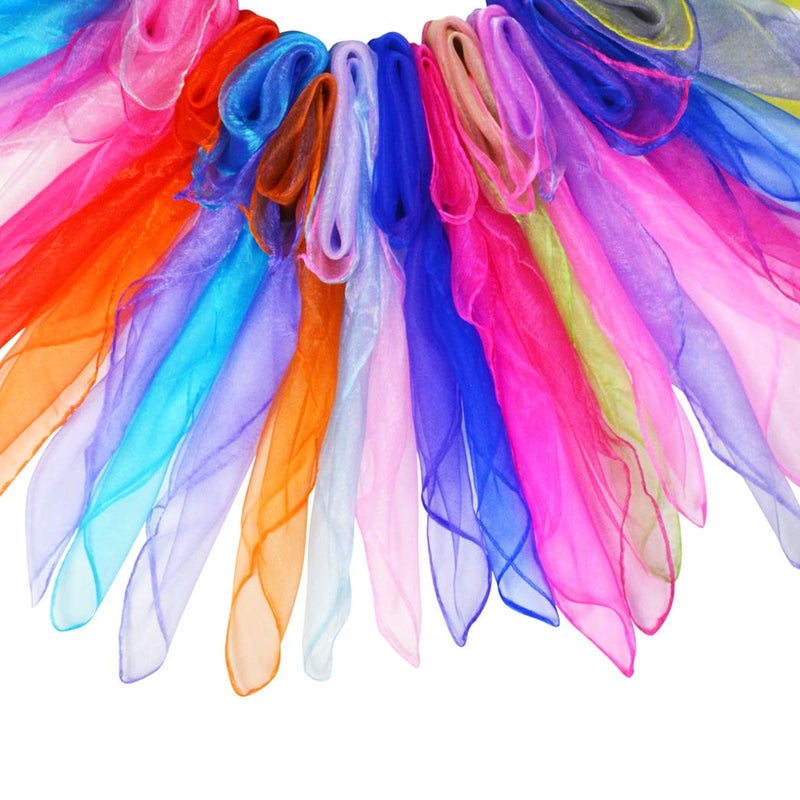Tayfremn 28pcs Dance Scarves Square Juggling Silk Play Movement Scarves Magic Tricks Performance Props Accessories 24 by 24 Inches,14 Color - Image 3