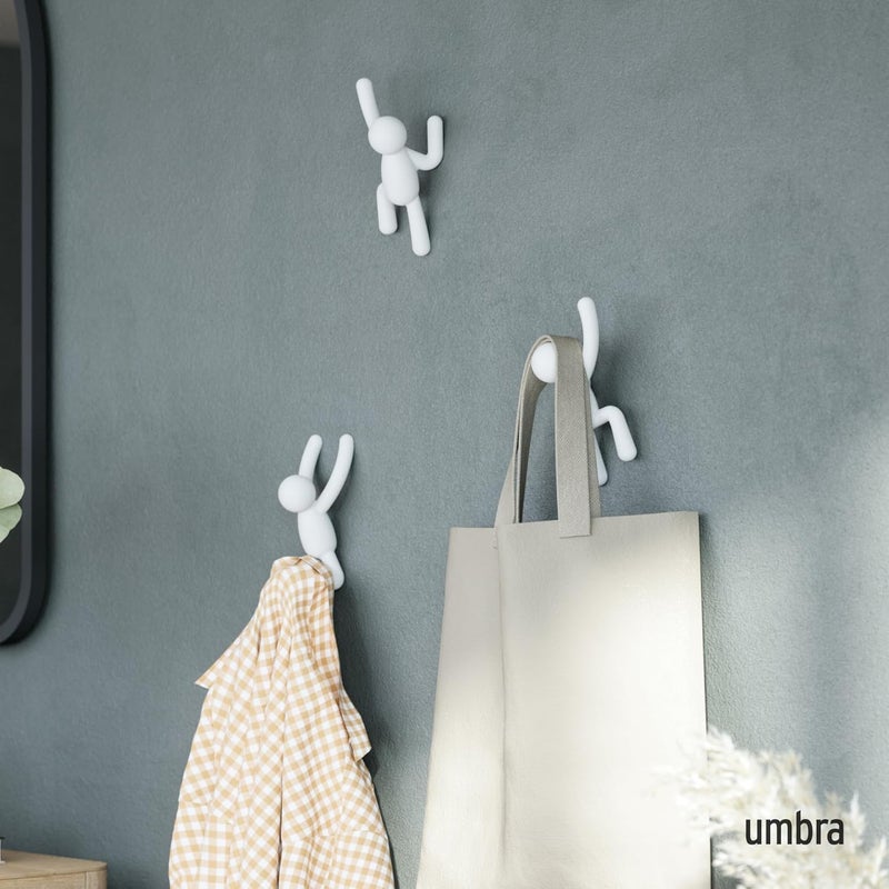 UMBRA Buddy Wall Hooks – Decorative Wall Mounted Coat Hooks for Hanging Coats, Scarves, Bags, Purses, Backpacks, Towels and More, Set of 3, White - Image 2