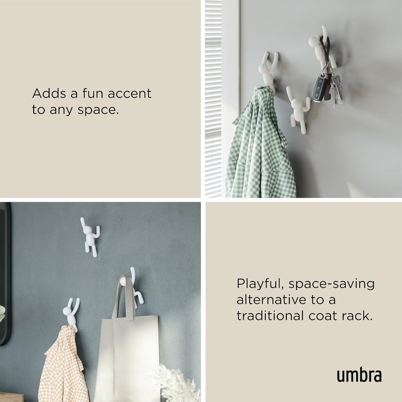 UMBRA Buddy Wall Hooks – Decorative Wall Mounted Coat Hooks for Hanging Coats, Scarves, Bags, Purses, Backpacks, Towels and More, Set of 3, White - Image 4