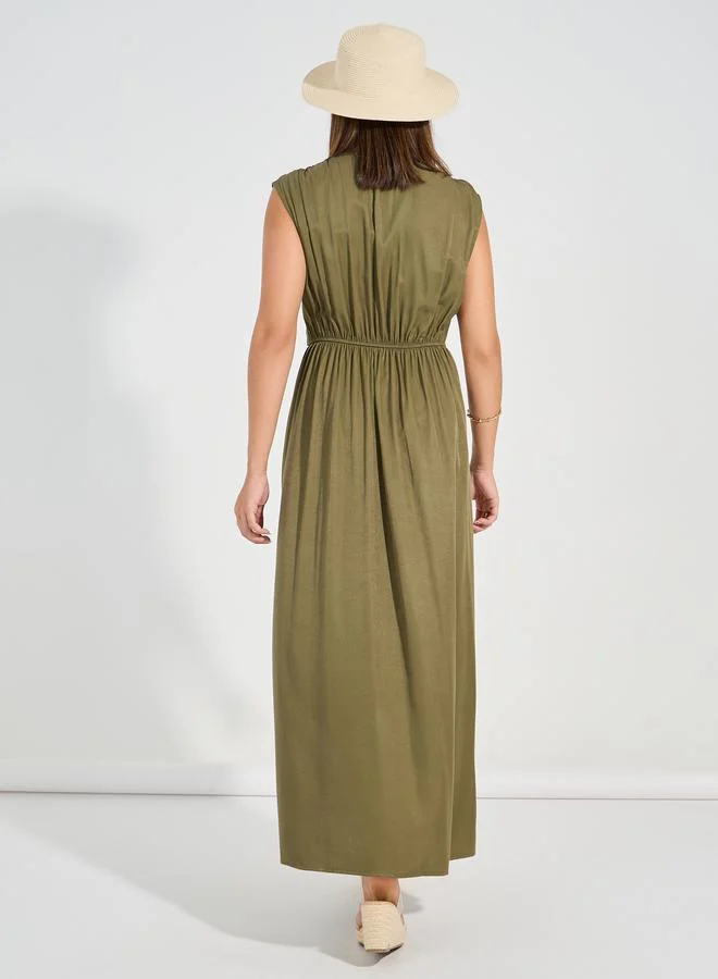 Take Two Tie Front Detail Sleeveless A-Line Maxi Dress by Styli